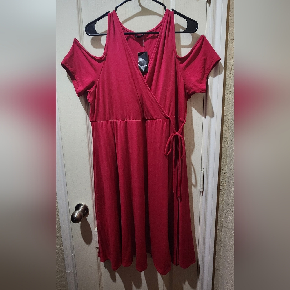 Torrid Red Cold Shoulder Midi Dress Sz2(18/20)